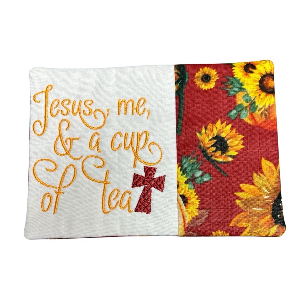 Hand Crafted Mug Rug Coaster Embroidered Cotton Fabric Padded Absorbs Liquid